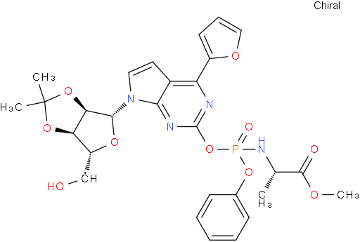 L-Alanine, N-(hydroxyphenoxyphosphinyl)-, methyl ester, 5′-ester with 4-(2-furanyl)-7-[2,3-O-(1-methylethylidene)-β-D-ribofuranosyl]-7H-pyrrolo[2,3-d]pyrimidine