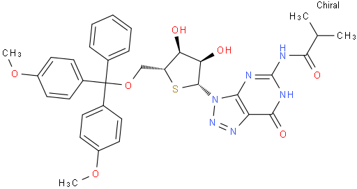 Propanamide, N-[3-[5-O-[bis(4-methoxyphenyl)phenylmethyl]-4-thio-β-D-ribofuranosyl]-6,7-dihydro-7-oxo-3H-1,2,3-triazolo[4,5-d]pyrimidin-5-yl]-2-methyl-